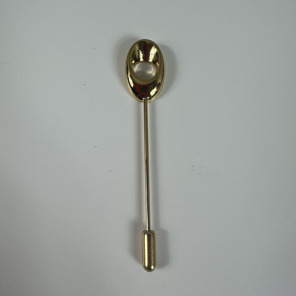 Ferragamo Gold Tone Oval Stick Pin Lapel Pin Hat Tie Accessory Jewelry 2.75 Inch
